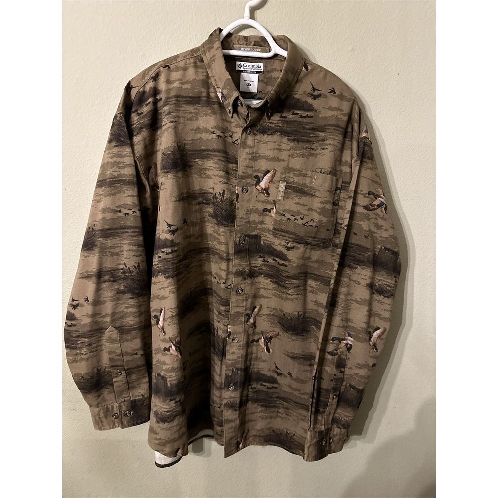 Columbia River Lodge Duck Print ‎ Long Sleeve Hunting Sport Shirt Men's XXL